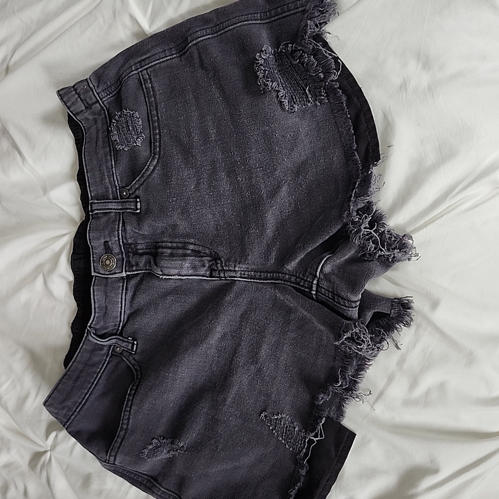 Aerie Charcoal Distressed Jean Shorts